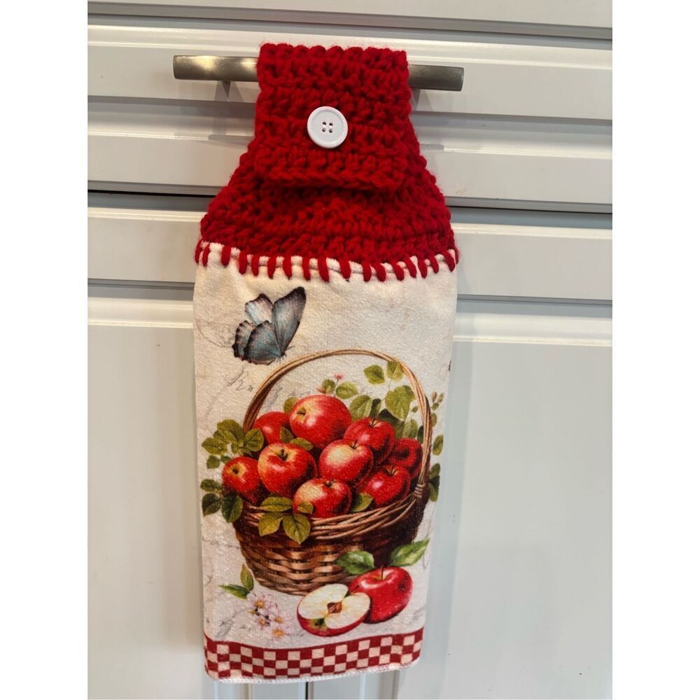 Crochet Top Kitchen Towel-Coffee-Basket of apples
